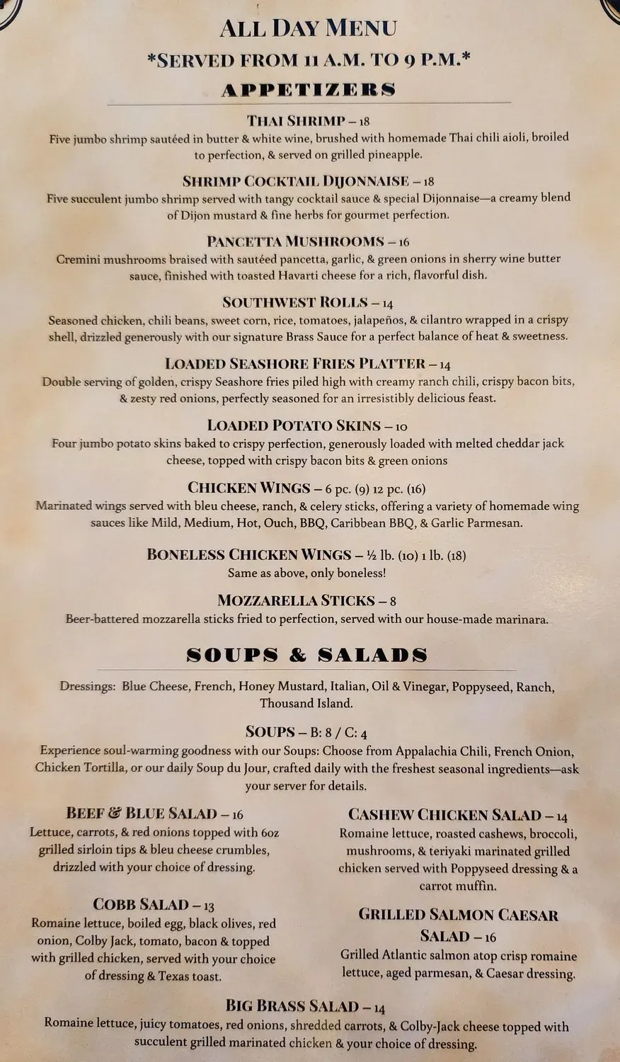 Brass Monkey Bar & Restaurant Menu - Updated October 2025