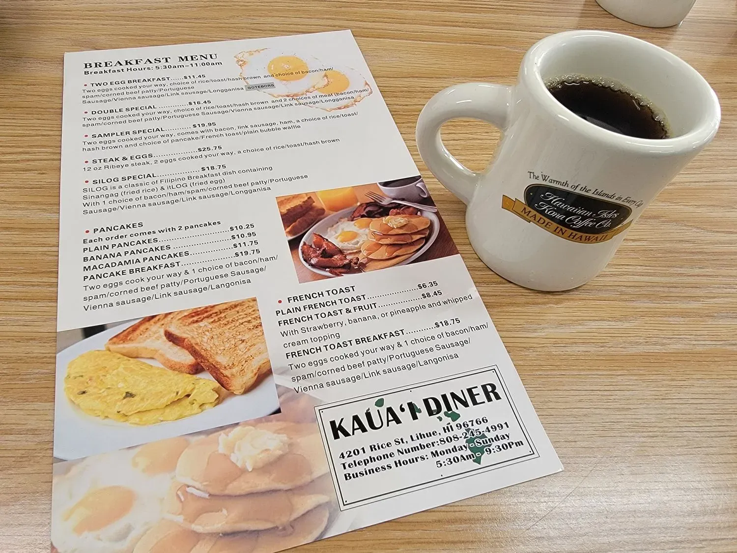 Kauai Diner Menu - Updated October 2025