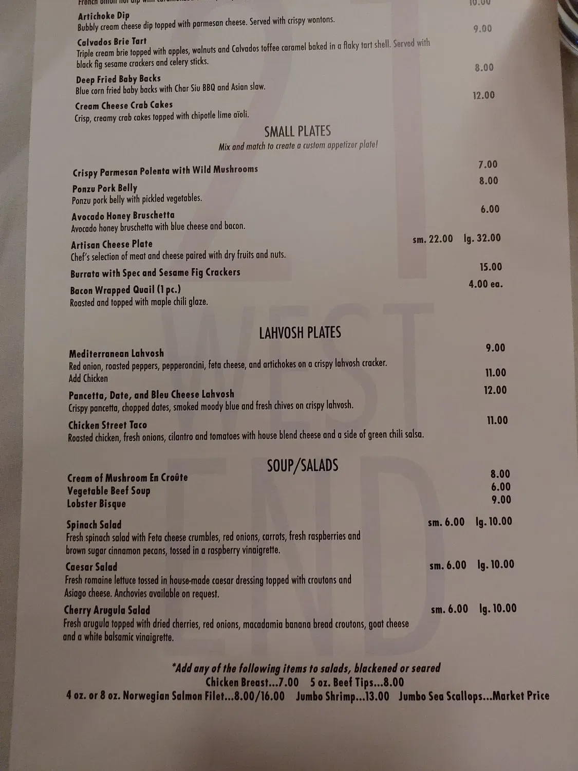 21 West End Menu - Updated October 2025