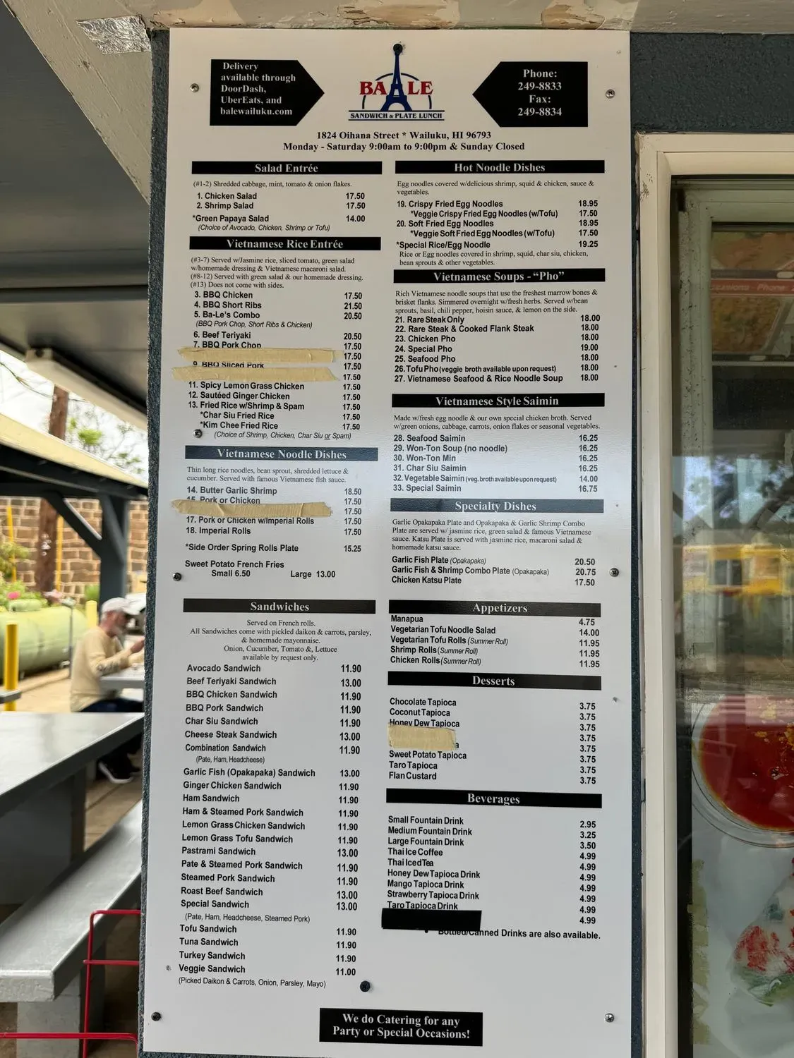 Ba-Le Sandwich Shop Menu - Updated October 2025