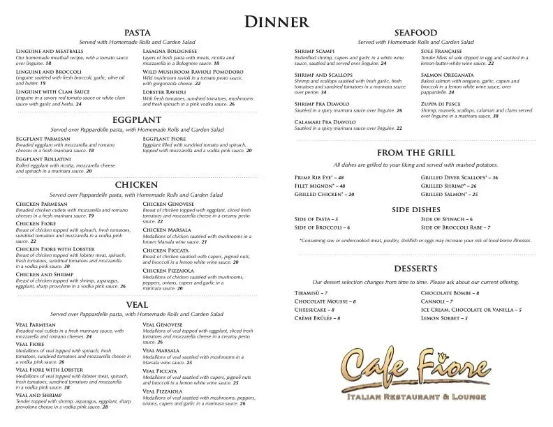 Cafe Fiore Menu - Updated October 2025