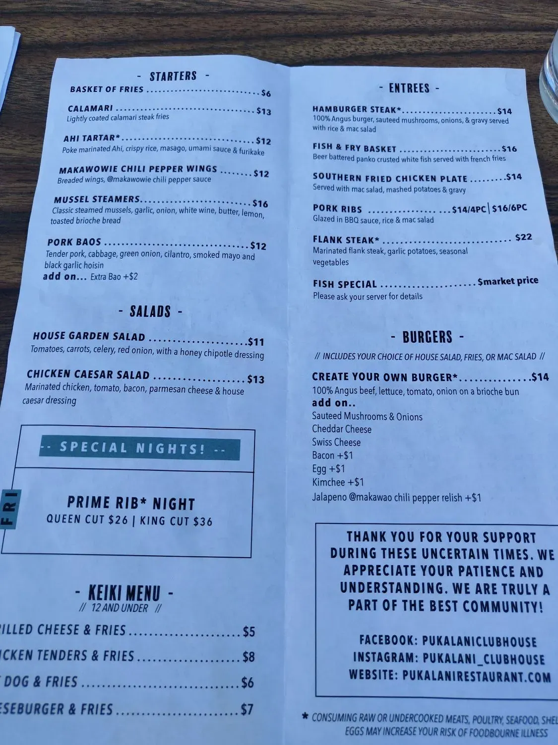 Pukalani Club House Restaurant & Bakery Menu - Updated October 2025