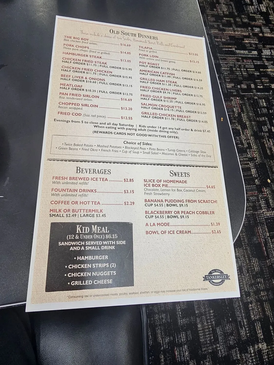 Dixie Diner Menu - Updated October 2025