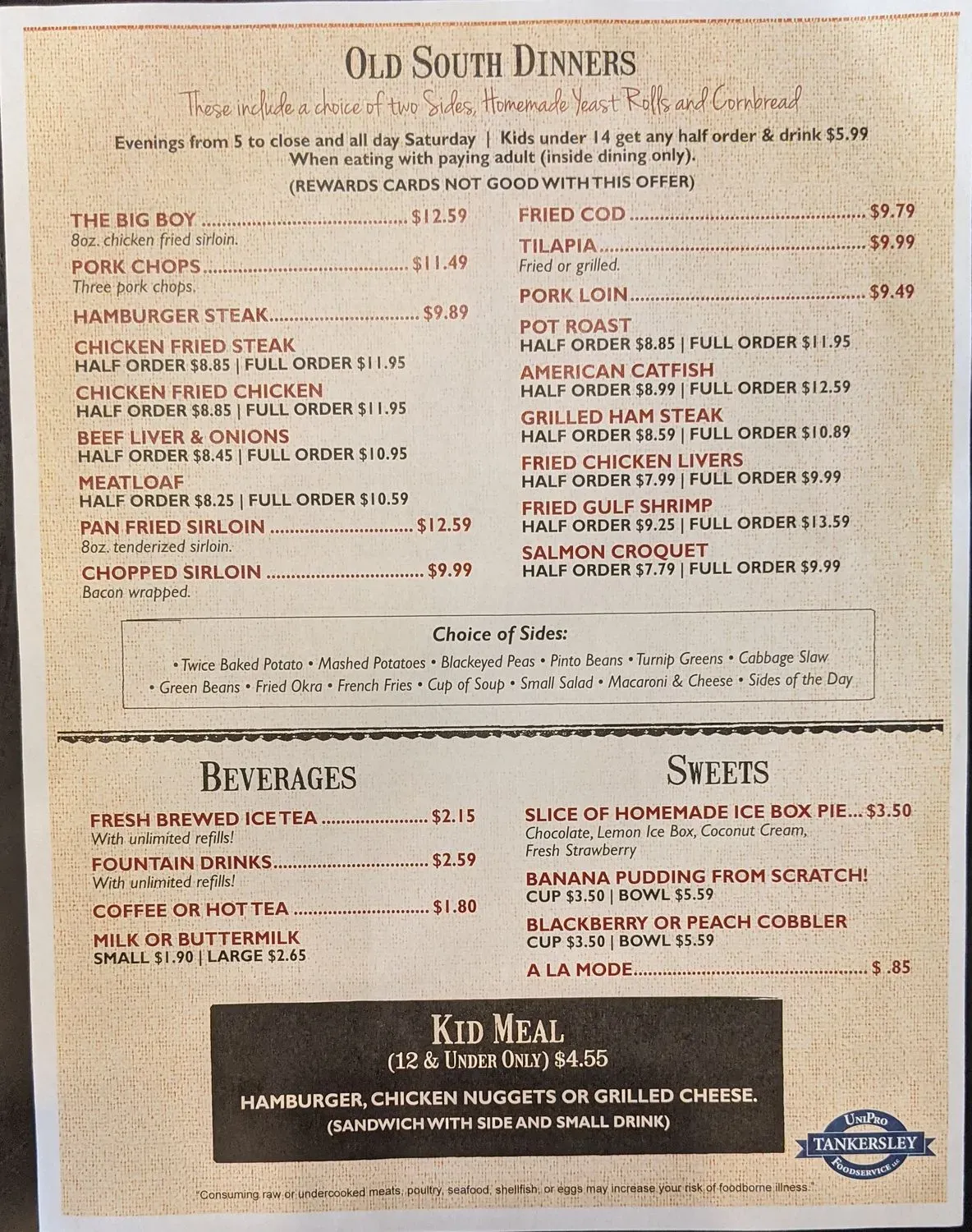 Dixie Diner Menu - Updated October 2025