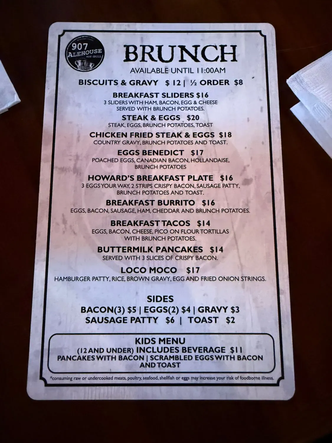 907 Alehouse and Grill Menu - Updated October 2025
