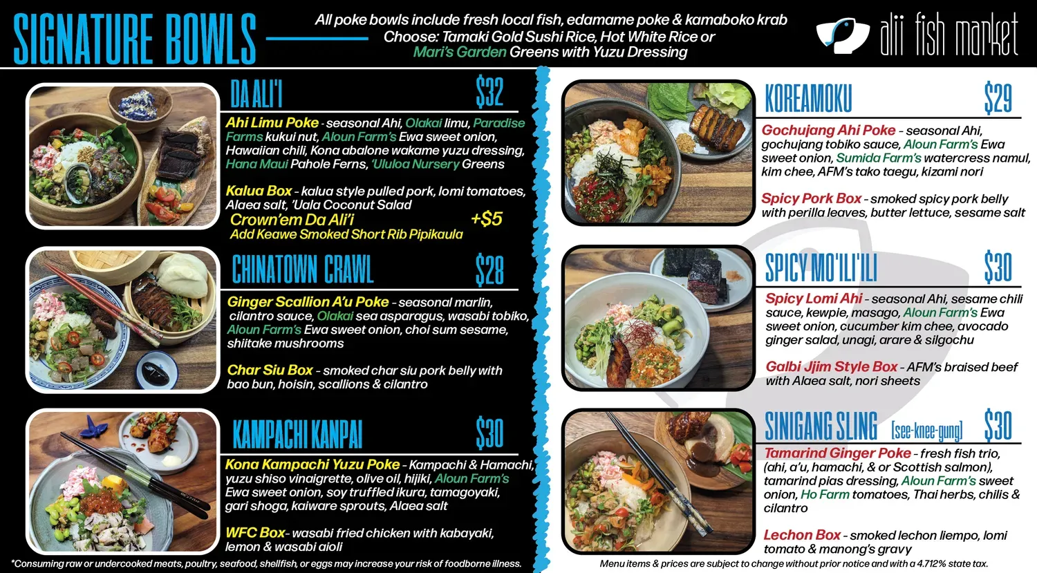 Alii Fish Market Menu - Updated October 2025