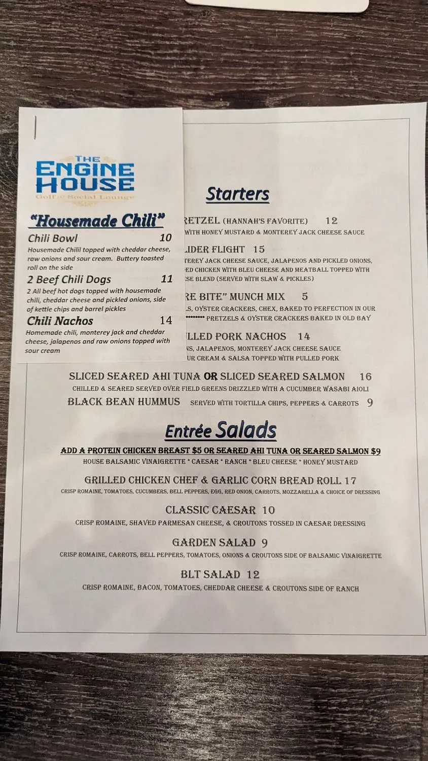 The Engine House Menu - Updated October 2025