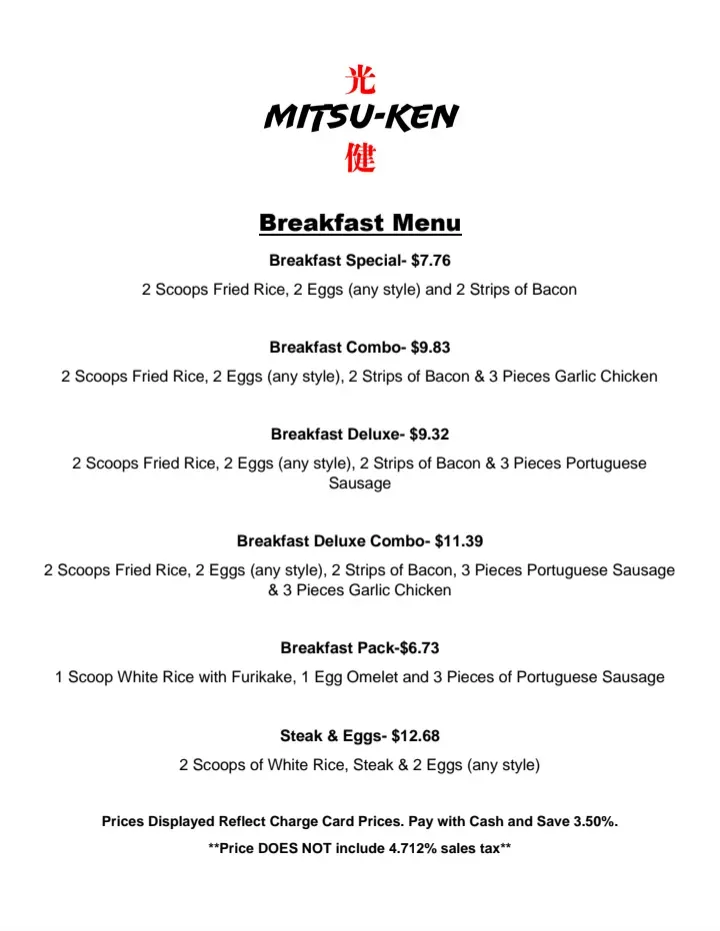 Mitsu-Ken Menu - Updated October 2025