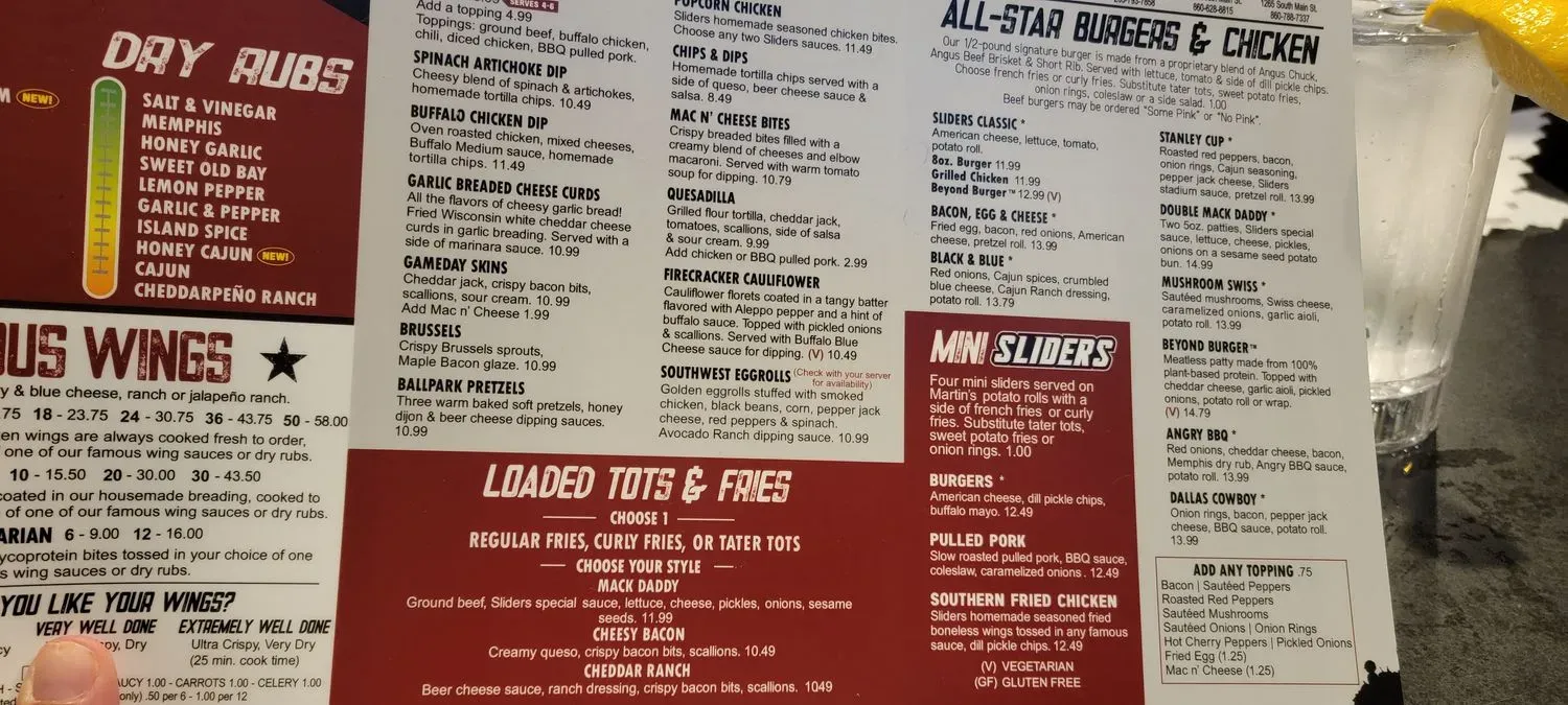 Sliders Grill & Bar - Berlin, CT Menu - Updated October 2025