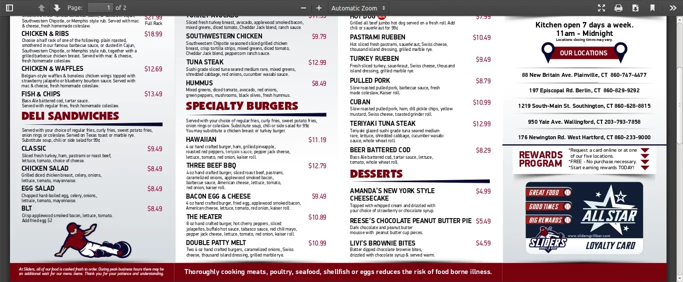 Sliders Grill & Bar - Berlin, CT Menu - Updated October 2025