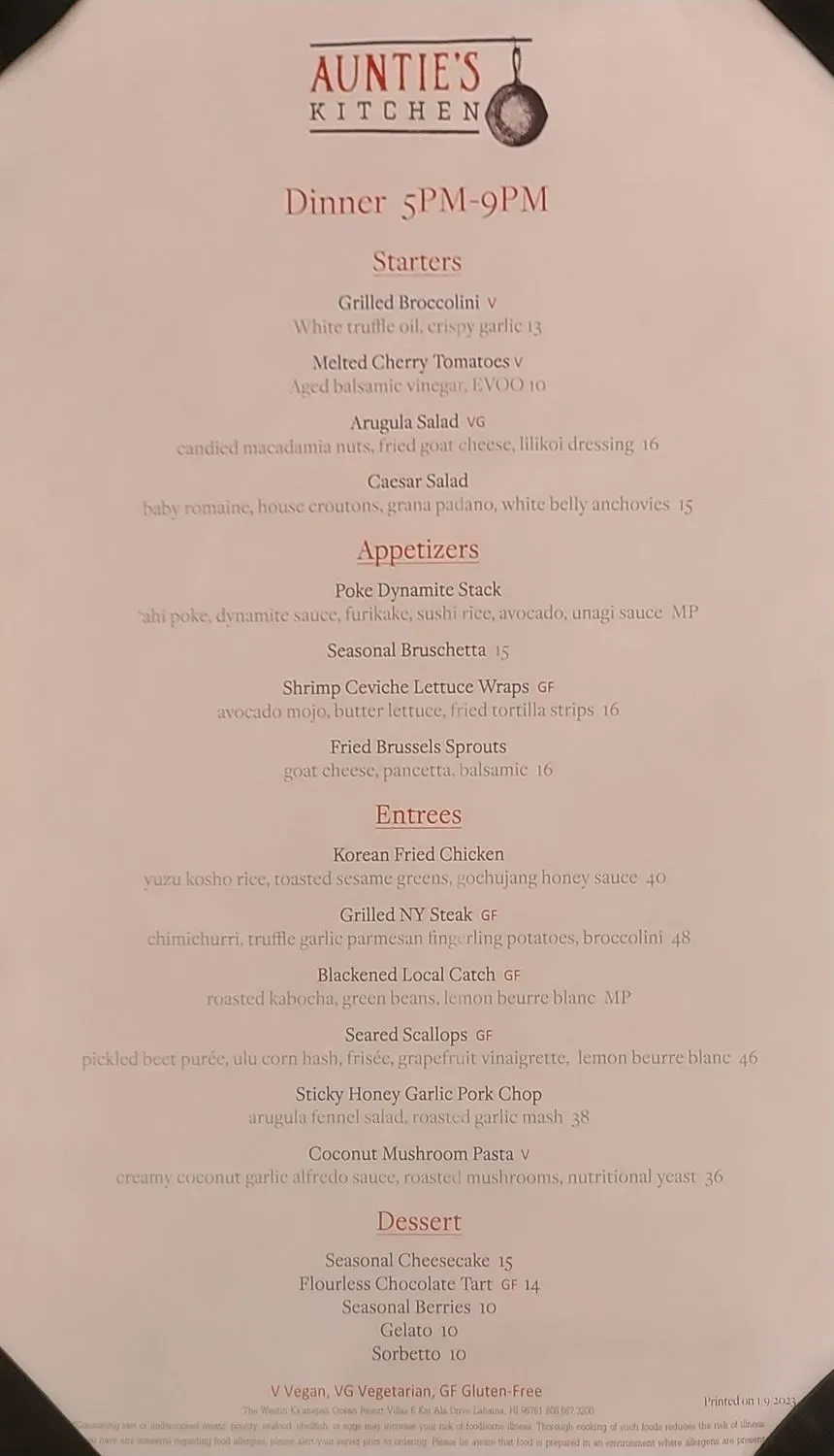 Auntie's Kitchen Menu - Updated October 2025