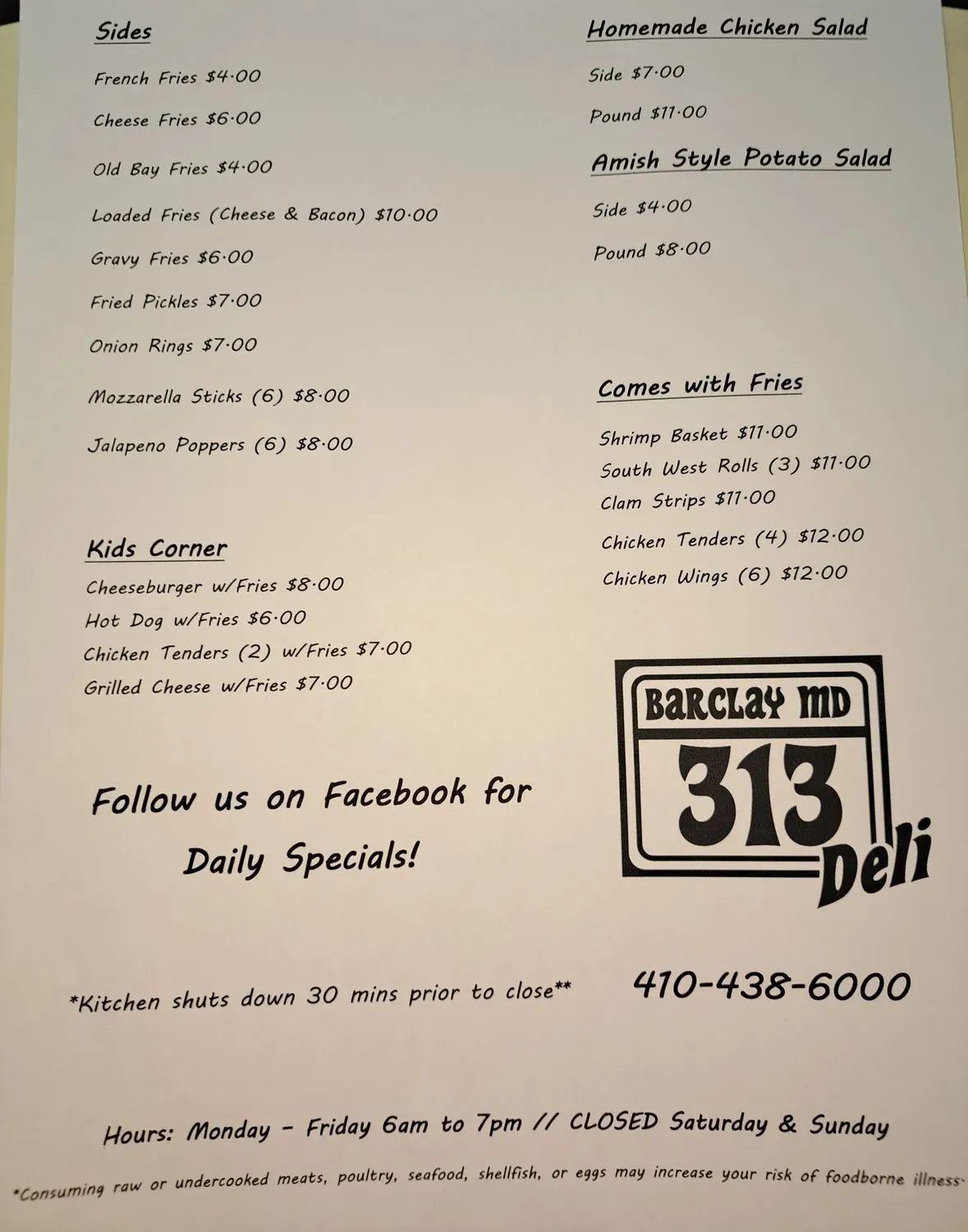 313 Deli Menu - Updated October 2025