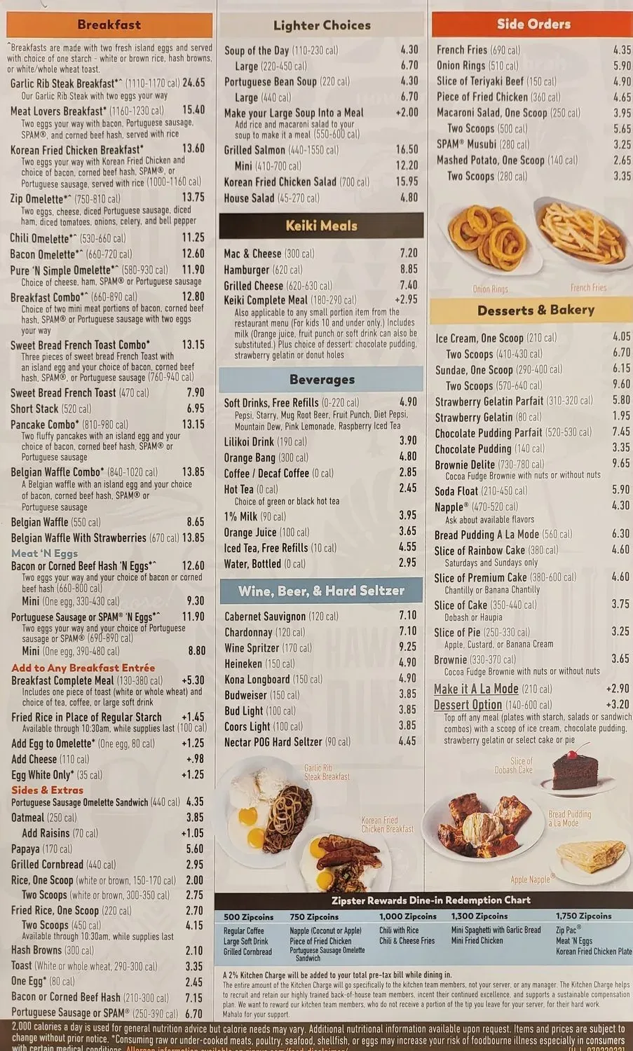 Zippy's Nimitz Menu - Updated October 2025