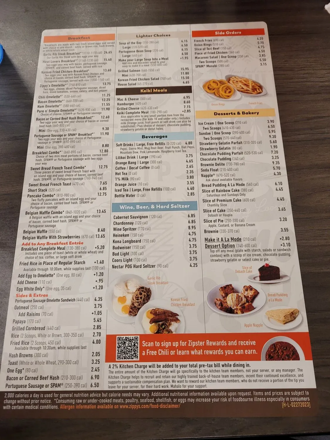 Zippy's Nimitz Menu - Updated October 2025