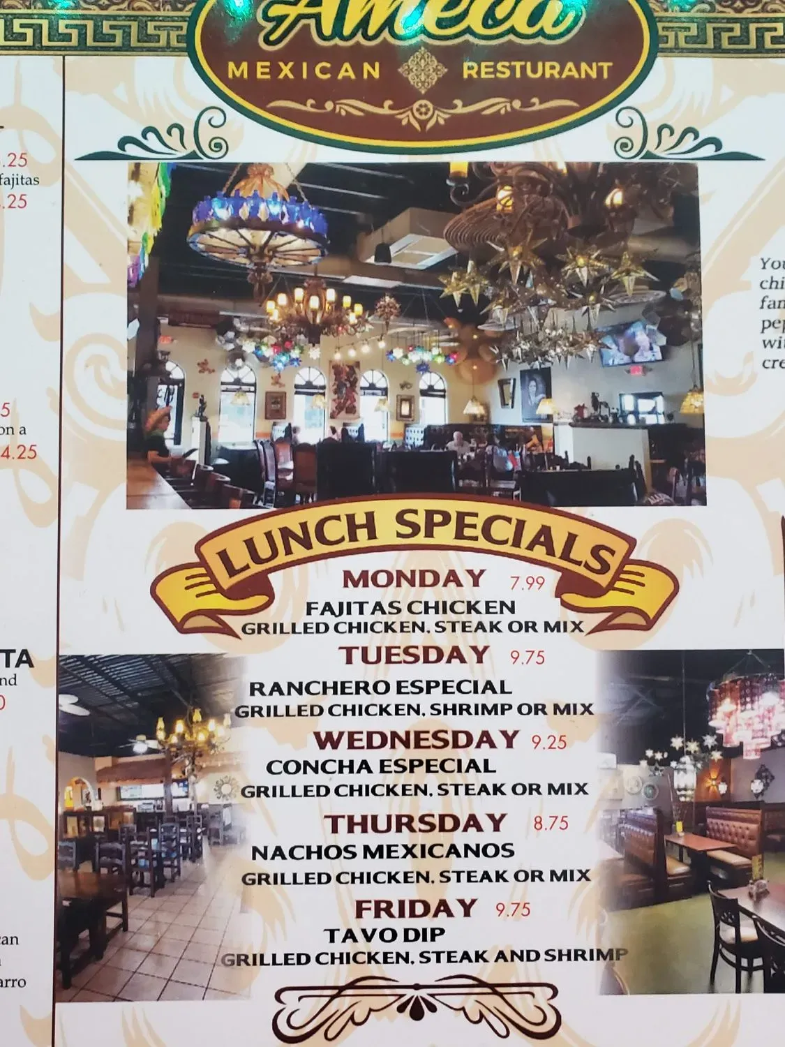 Ameca Menu - Updated October 2025