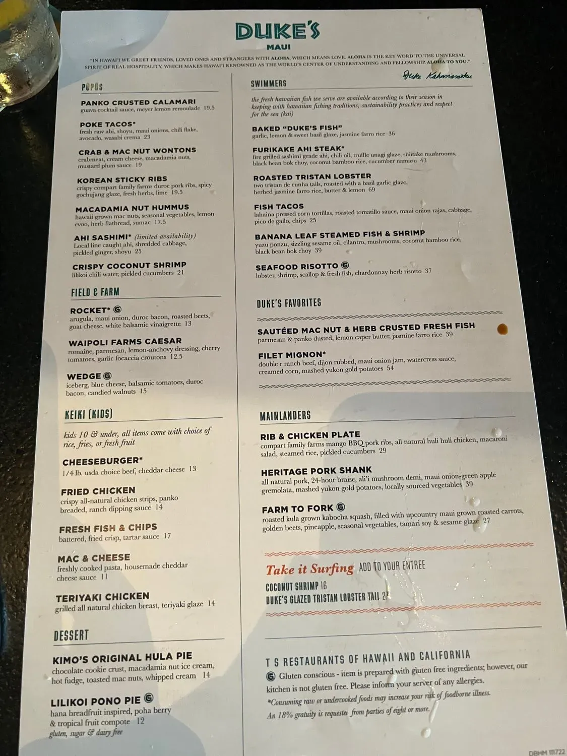 Duke's Beach House Maui Menu - Updated October 2025