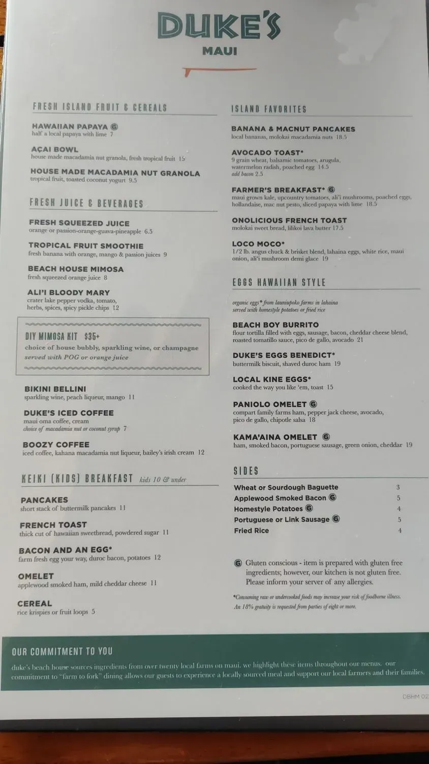 Duke's Beach House Maui Menu - Updated October 2025