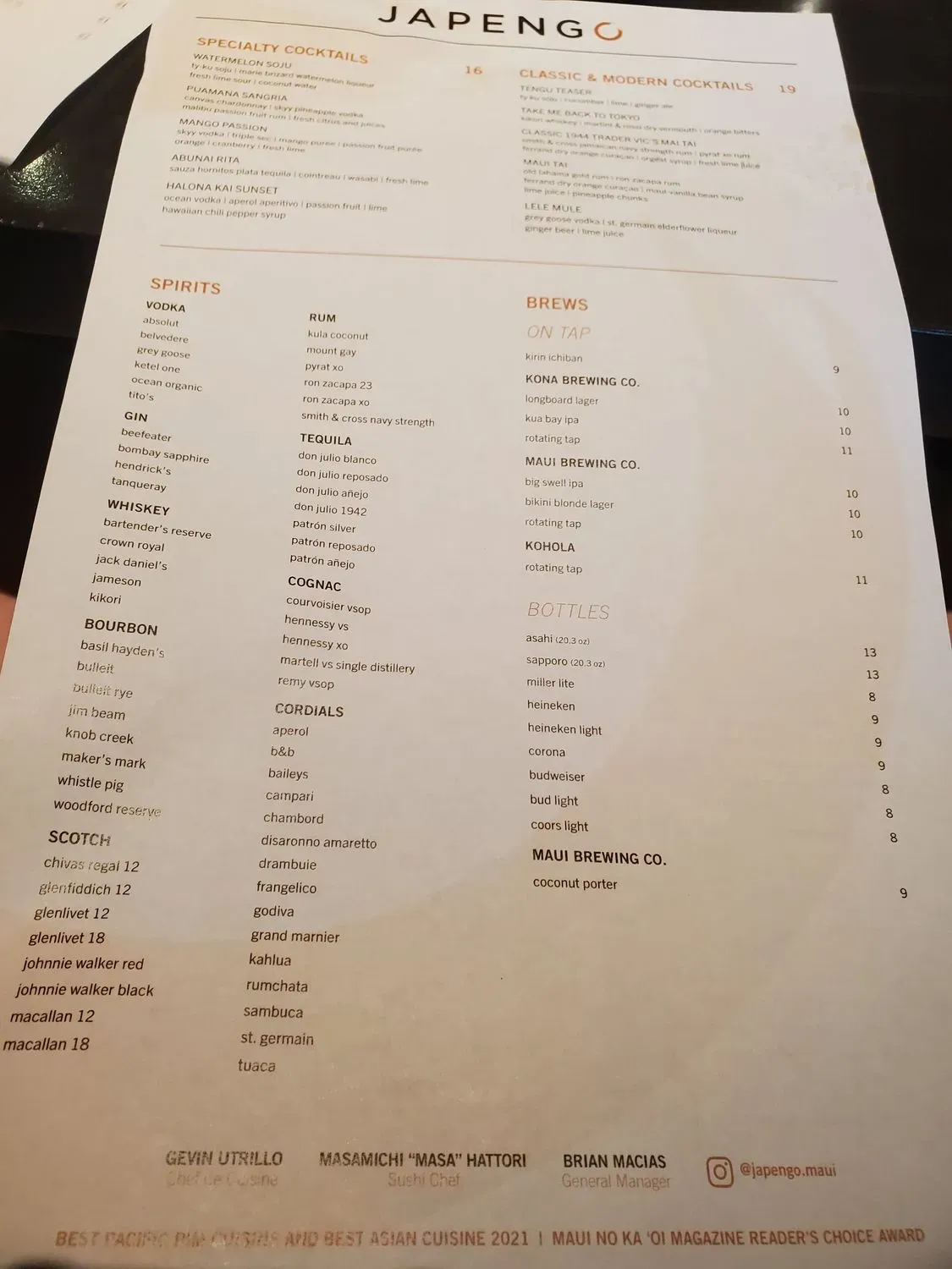 Japengo Menu - Updated October 2025