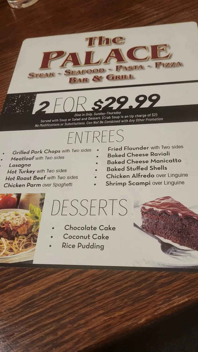 The Palace Menu - Updated October 2025