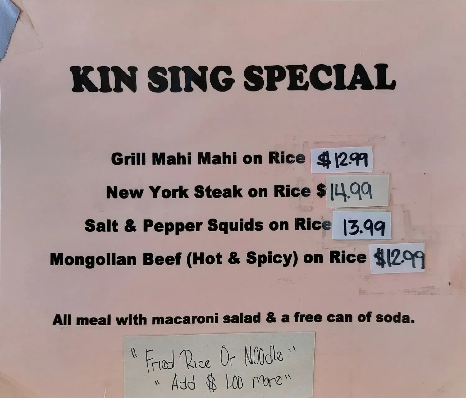Kin Sing Chinese Fast Food Menu - Updated October 2025