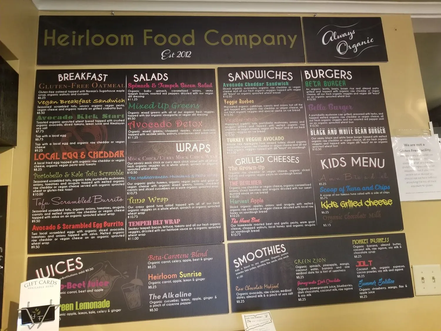 Heirloom Food Company Menu - Updated October 2025