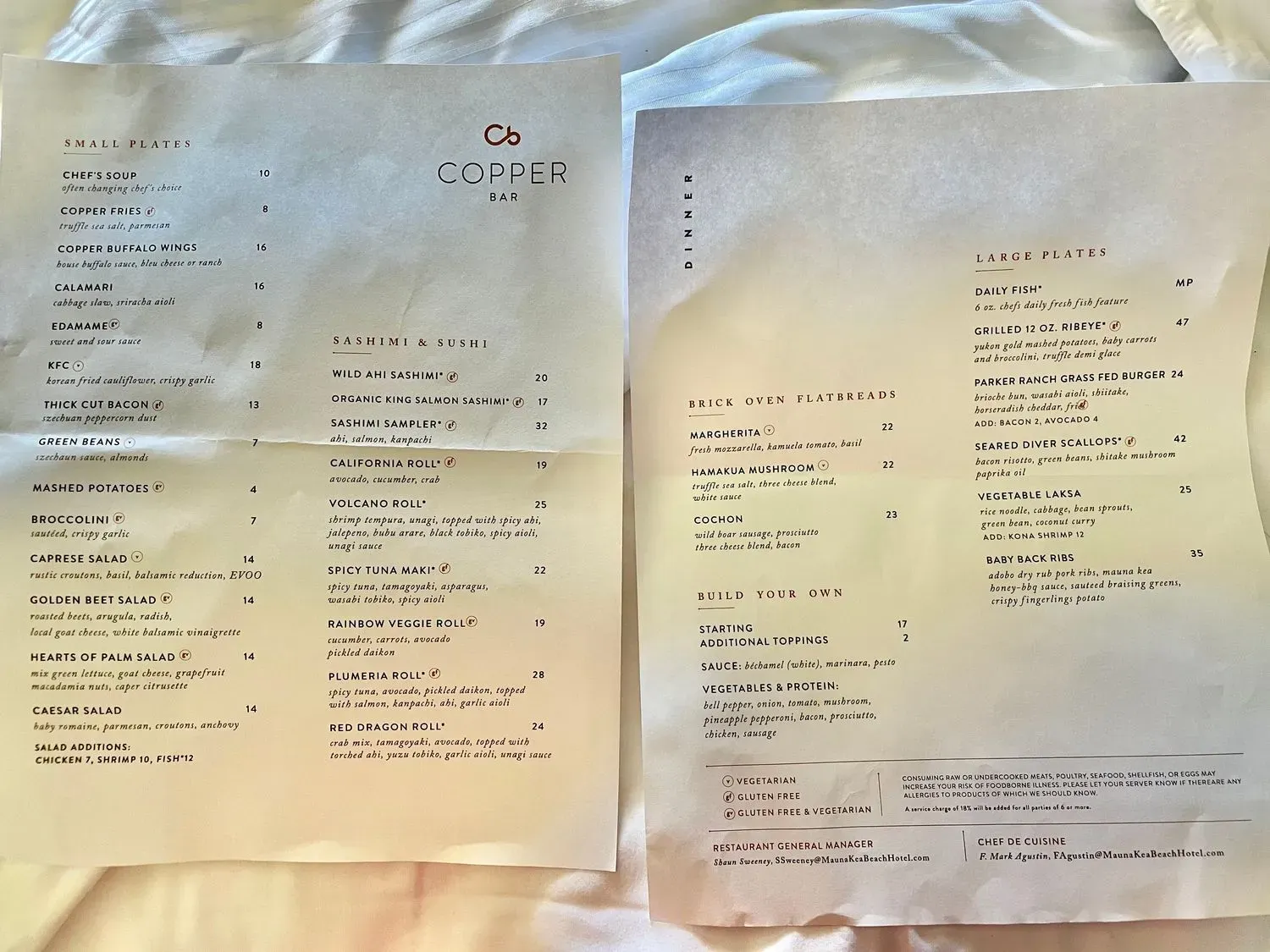 Copper Bar Menu - Updated October 2025