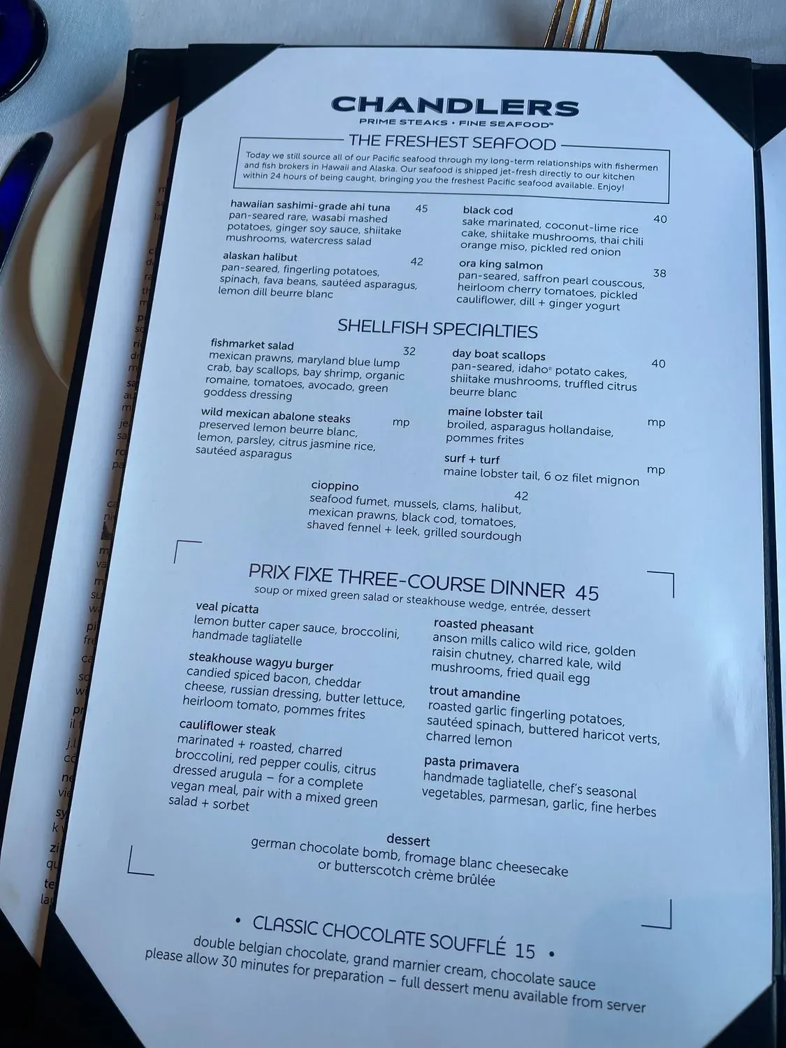 Chandlers Prime Steaks & Fine Seafood Menu - Updated October 2025