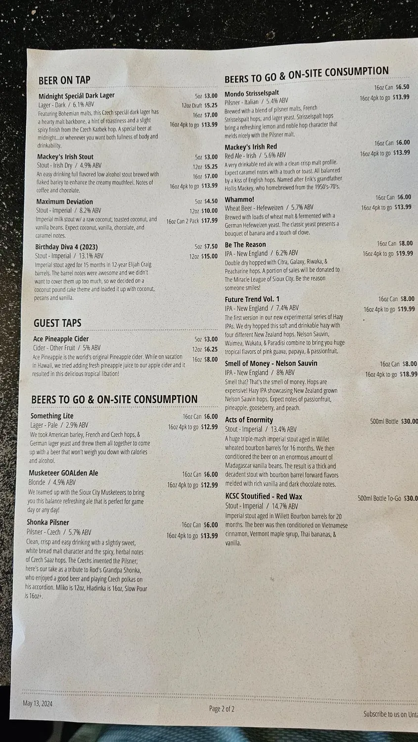 Marto Brewing Co. Menu - Updated October 2025