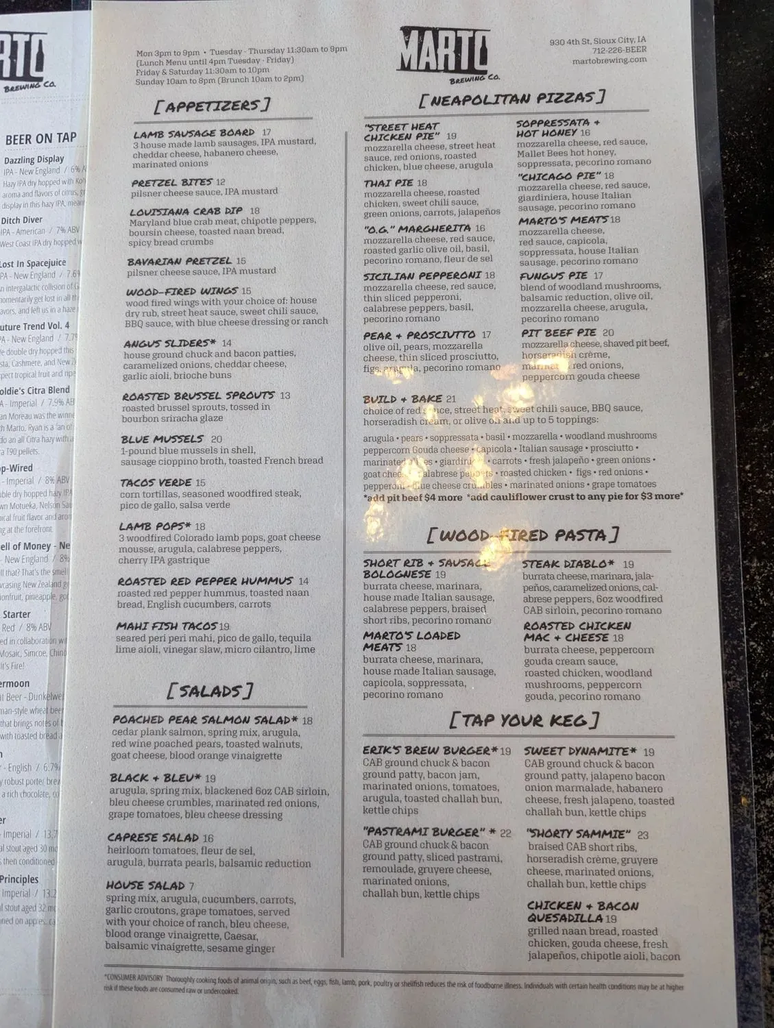 Marto Brewing Co. Menu - Updated October 2025