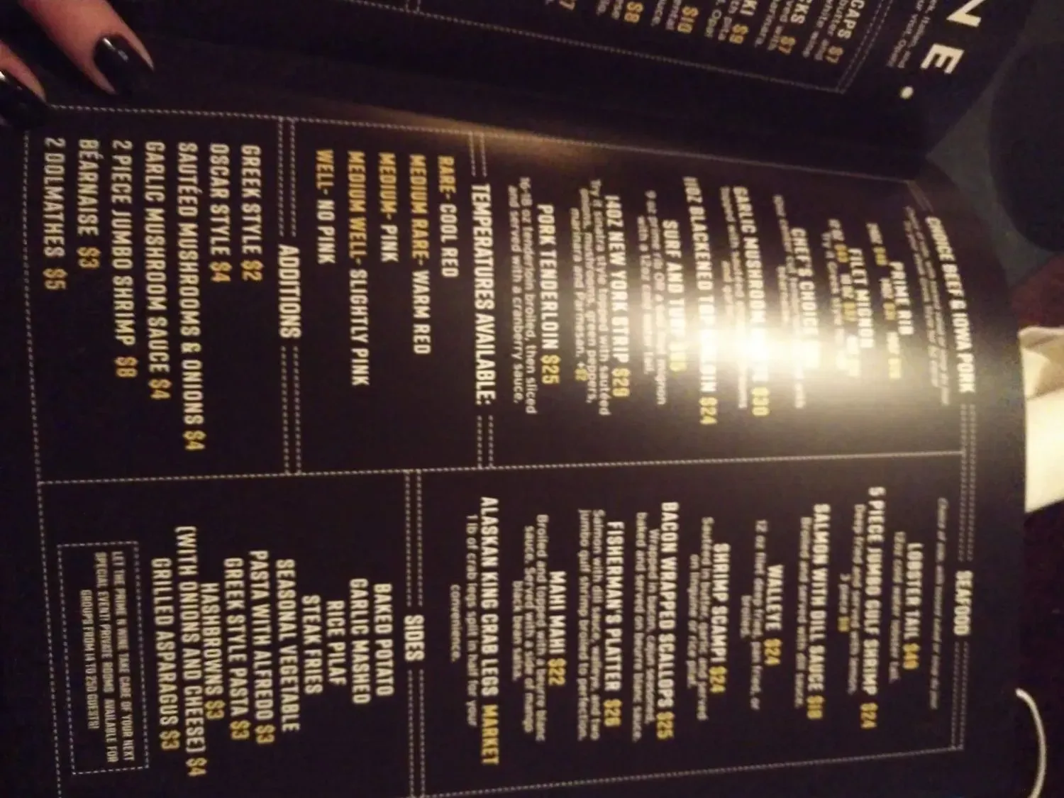 Prime N Wine Menu - Updated October 2025