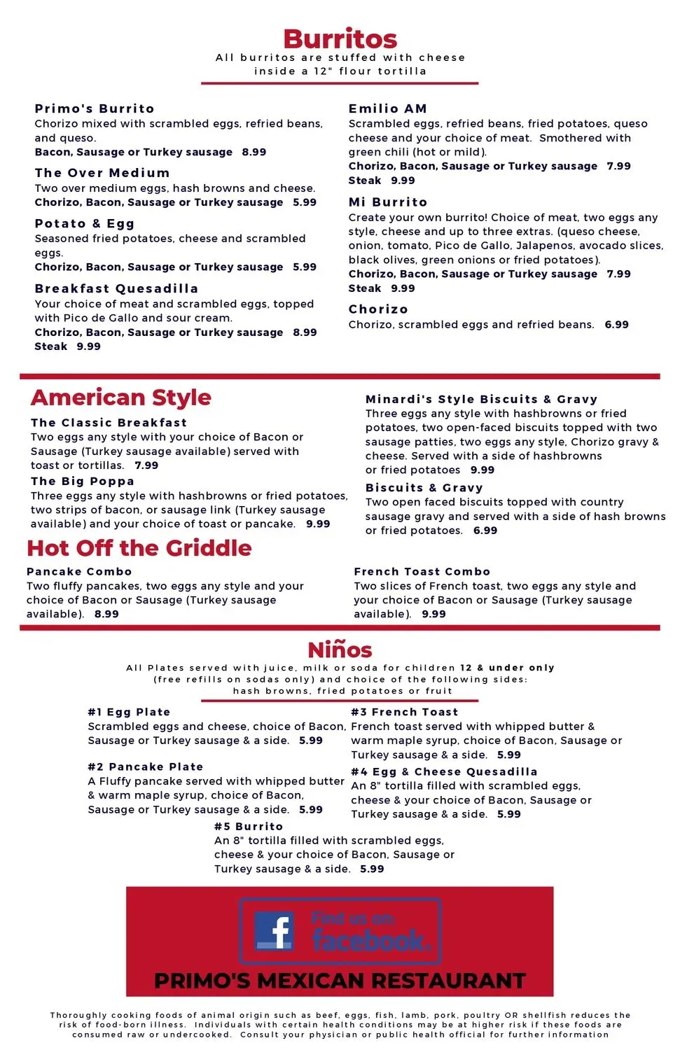 Primo's Modern Mexican -CB Menu - Updated October 2025