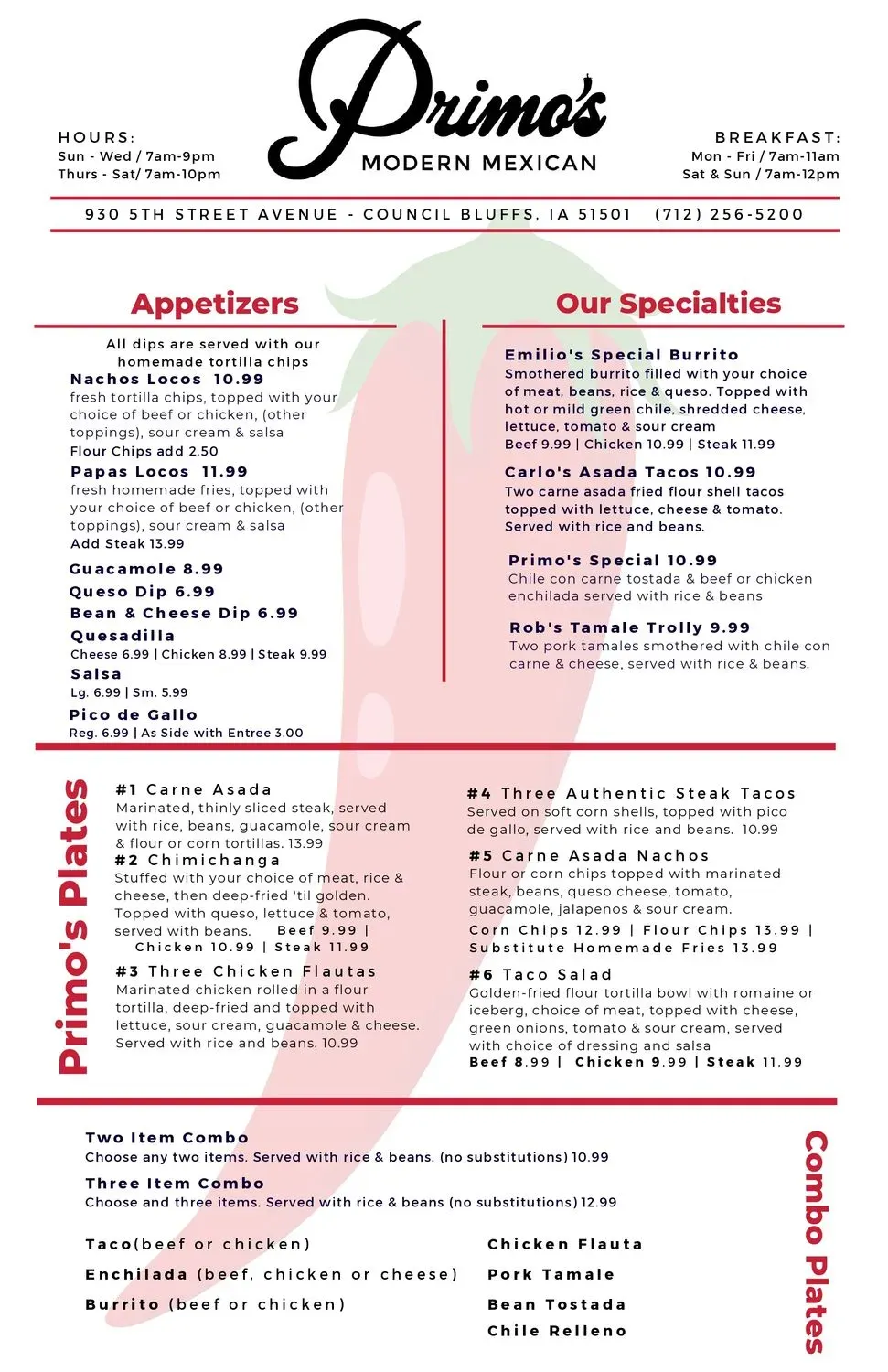 Primo's Modern Mexican -CB Menu - Updated October 2025