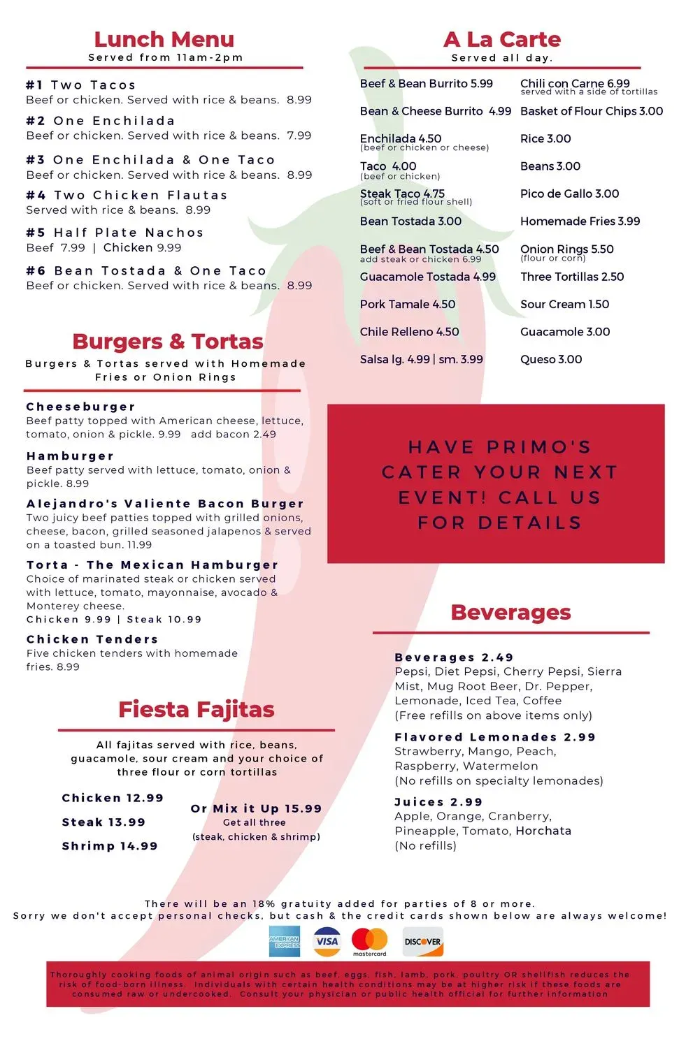 Primo's Modern Mexican -CB Menu - Updated October 2025