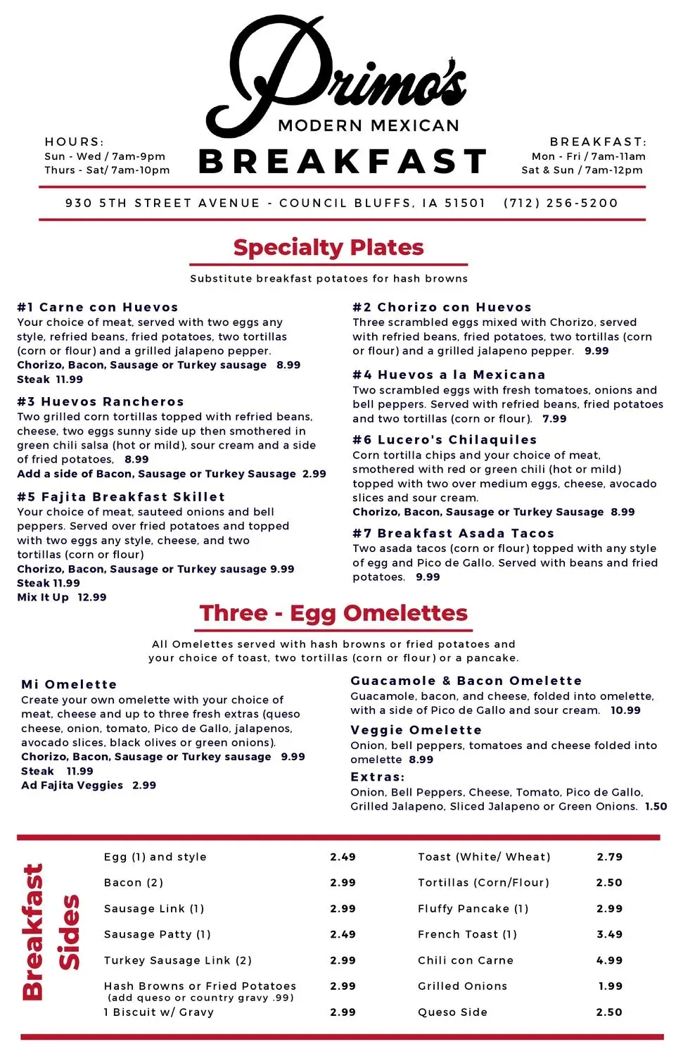 Primo's Modern Mexican -CB Menu - Updated October 2025
