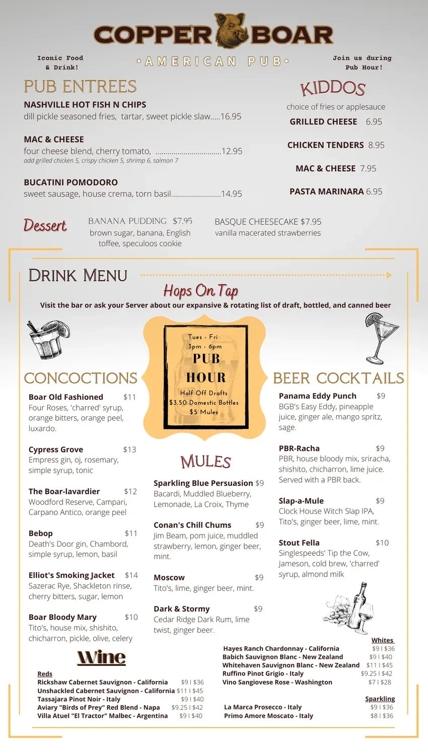 Copper Boar American Pub Menu - Updated October 2025