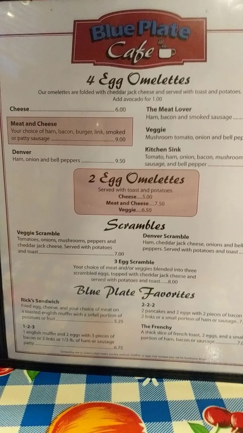 Blue Plate Cafe Menu - Updated October 2025