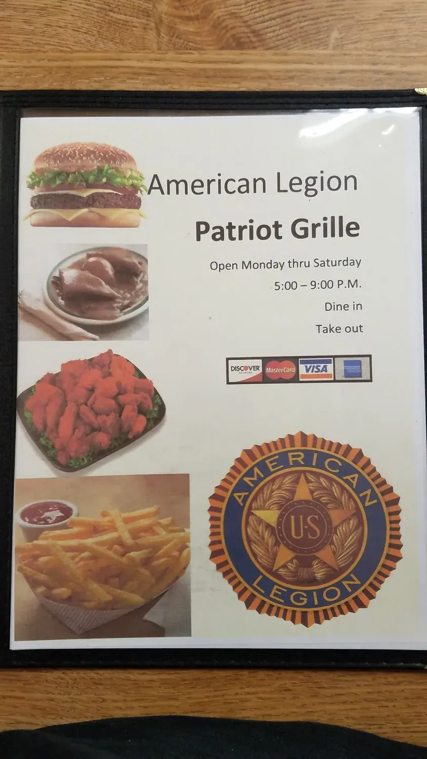 American Legion & Patriot Grille Menu - Updated October 2025
