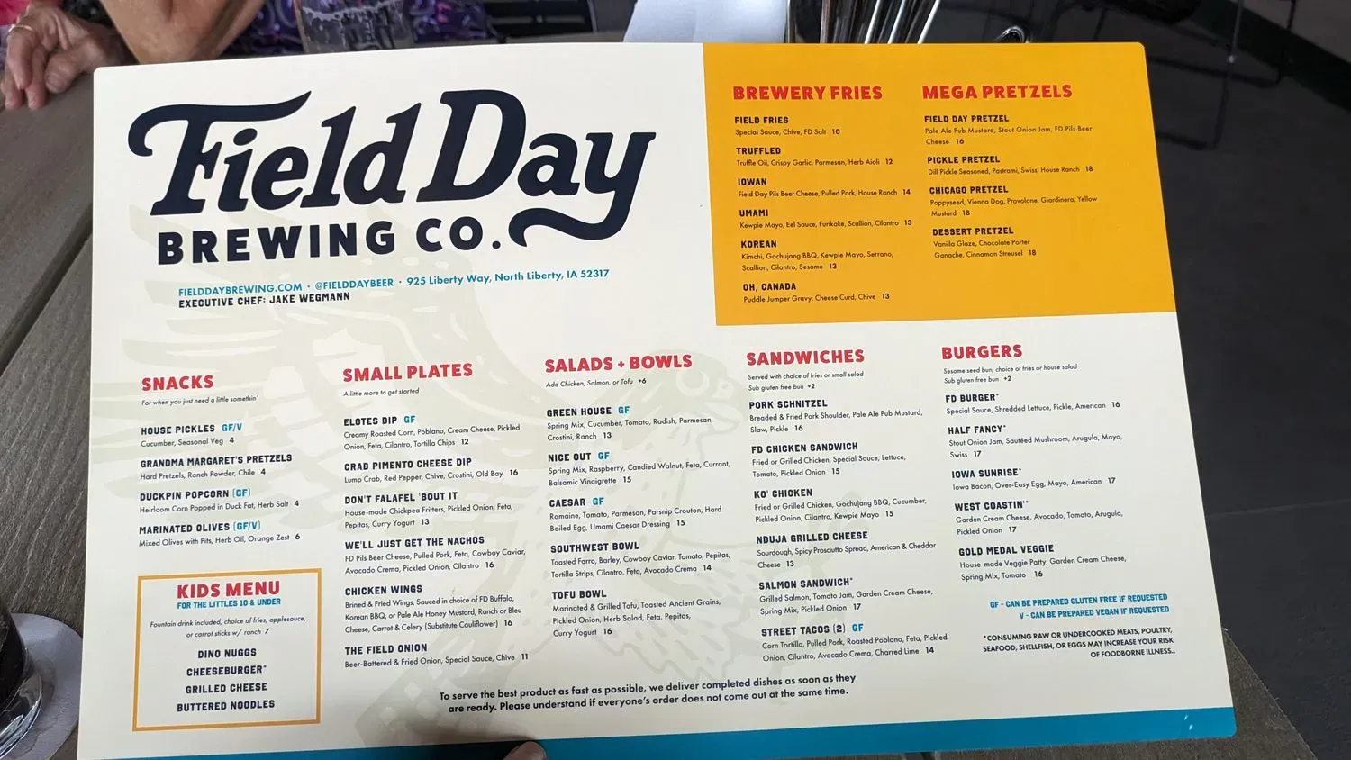 Field Day Brewing Co. Menu - Updated October 2025