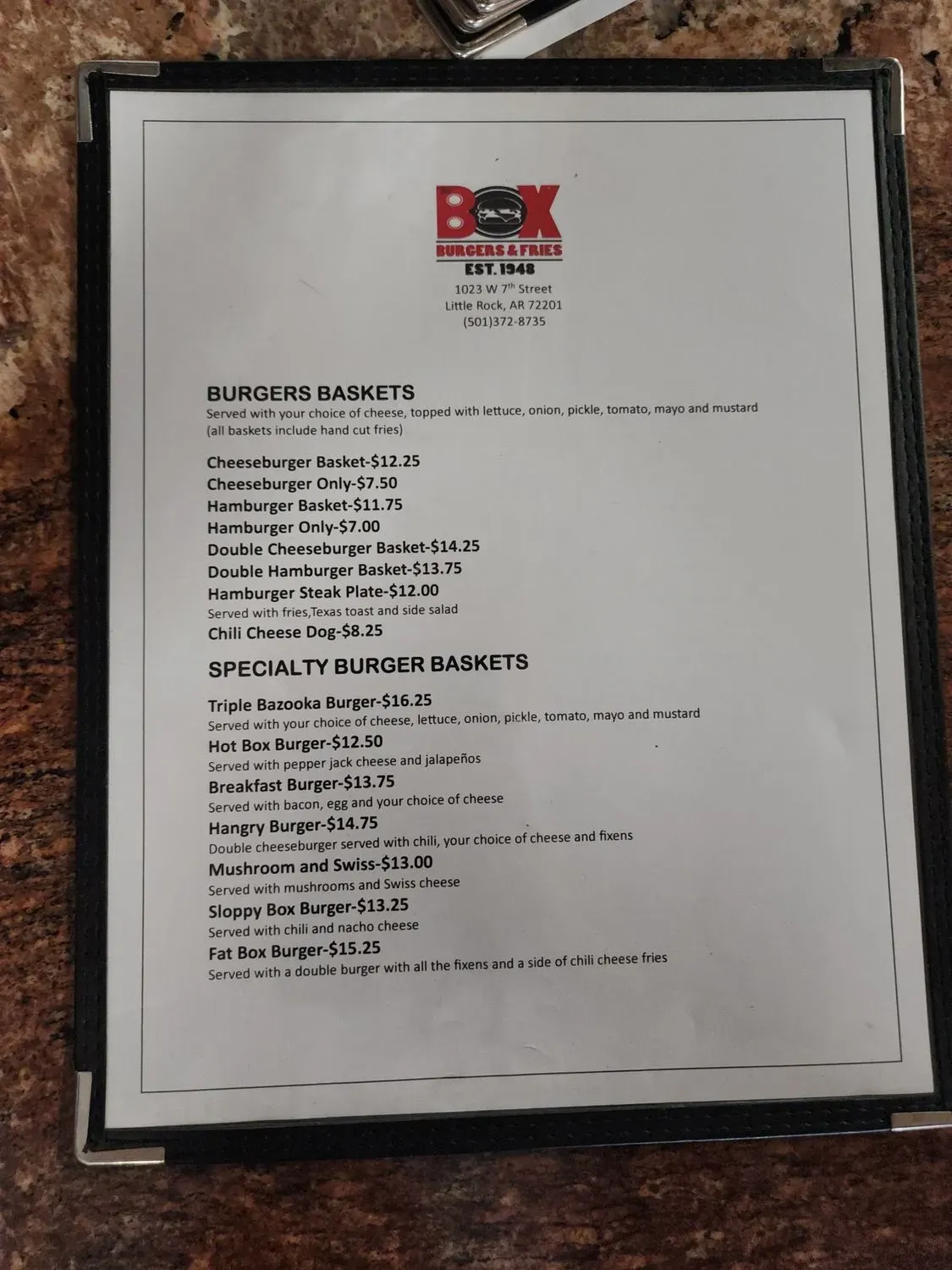 The Box Menu - Updated October 2025