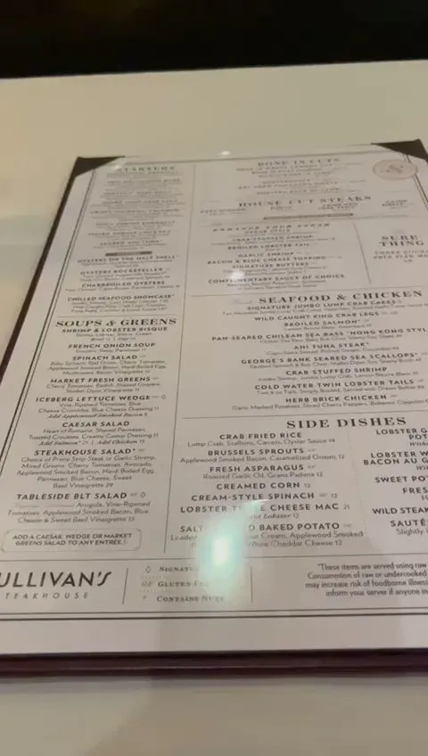 Sullivan's Steakhouse Menu - Updated October 2025