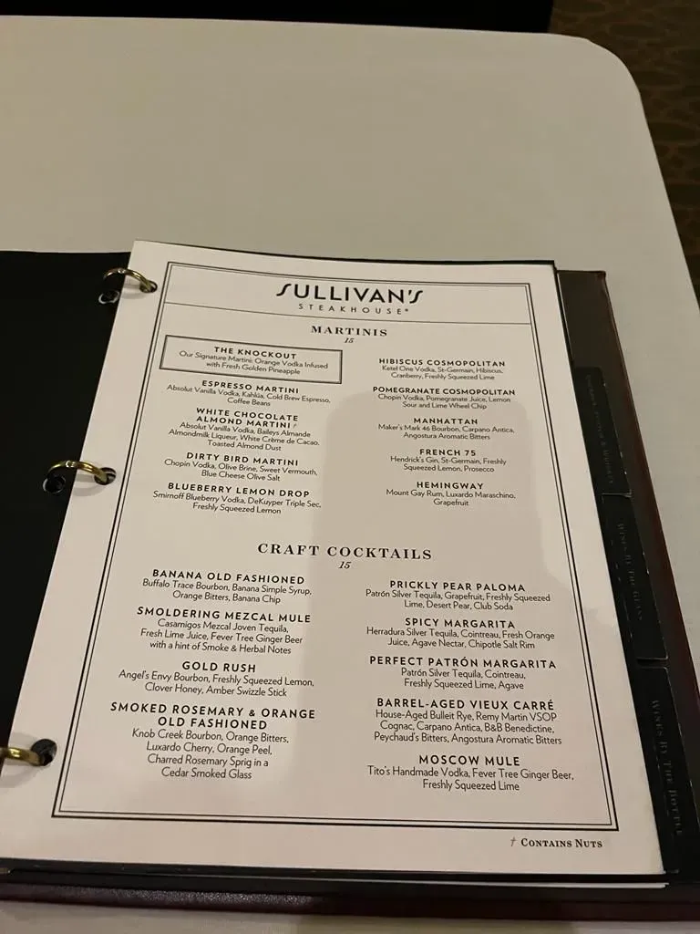 Sullivan's Steakhouse Menu - Updated October 2025