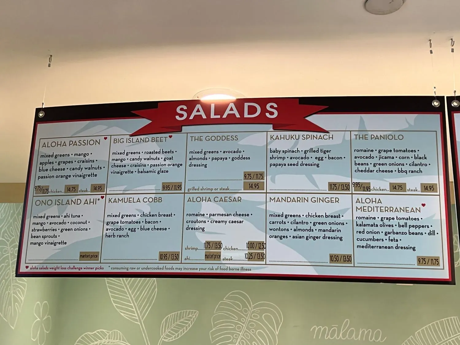 Aloha Salads Menu - Updated September 2025