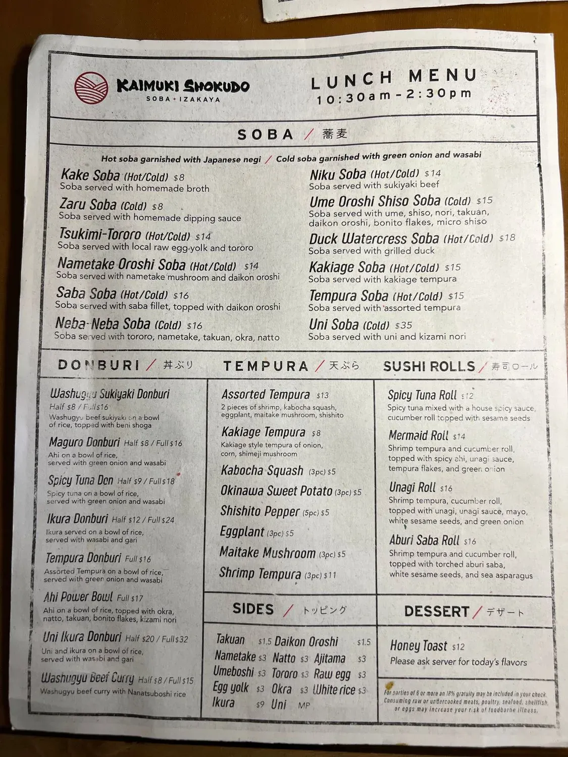 Kaimuki Shokudo Menu - Updated September 2025
