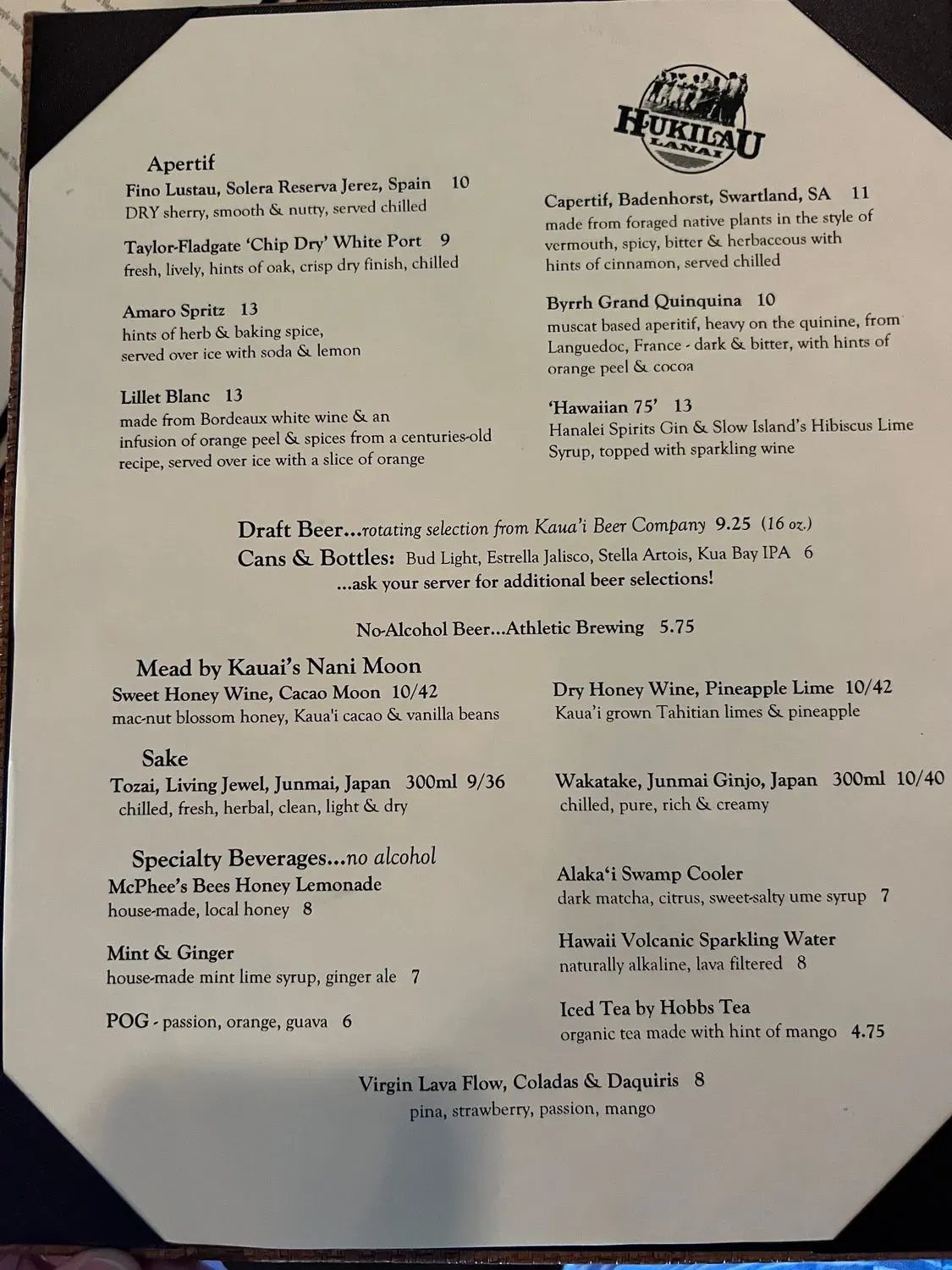 Hukilau Lanai Menu - Updated August 2025