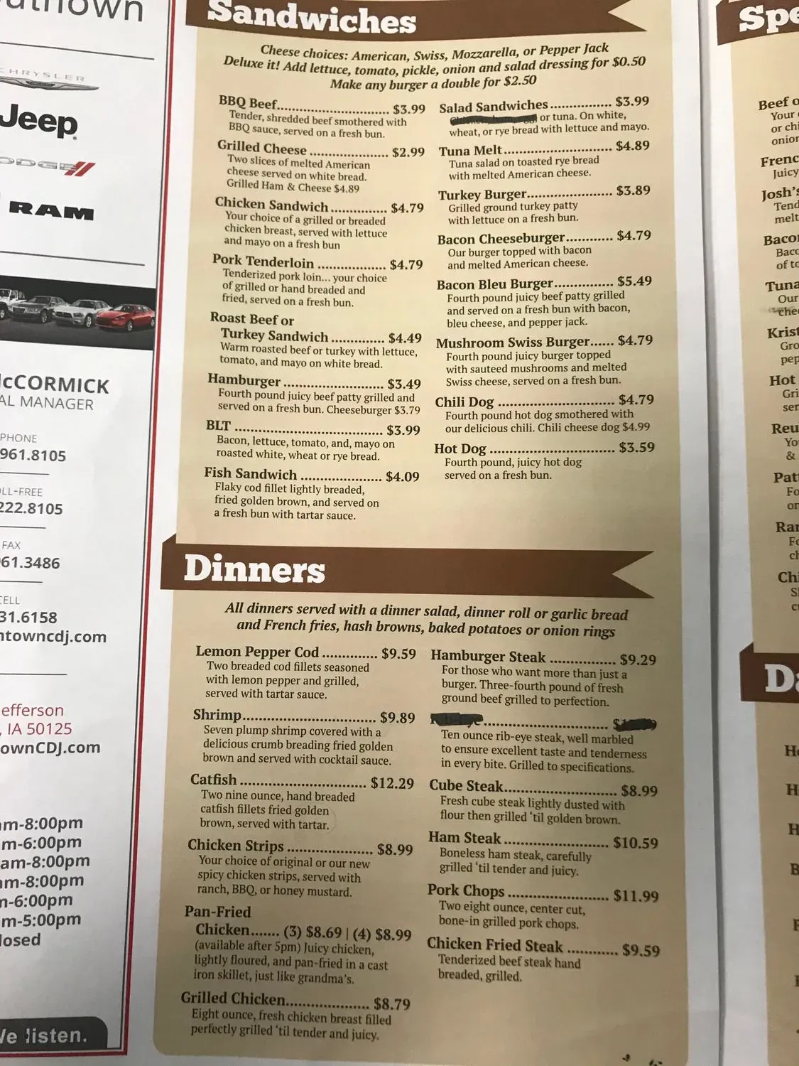 Crouse Cafe Menu - Updated October 2025