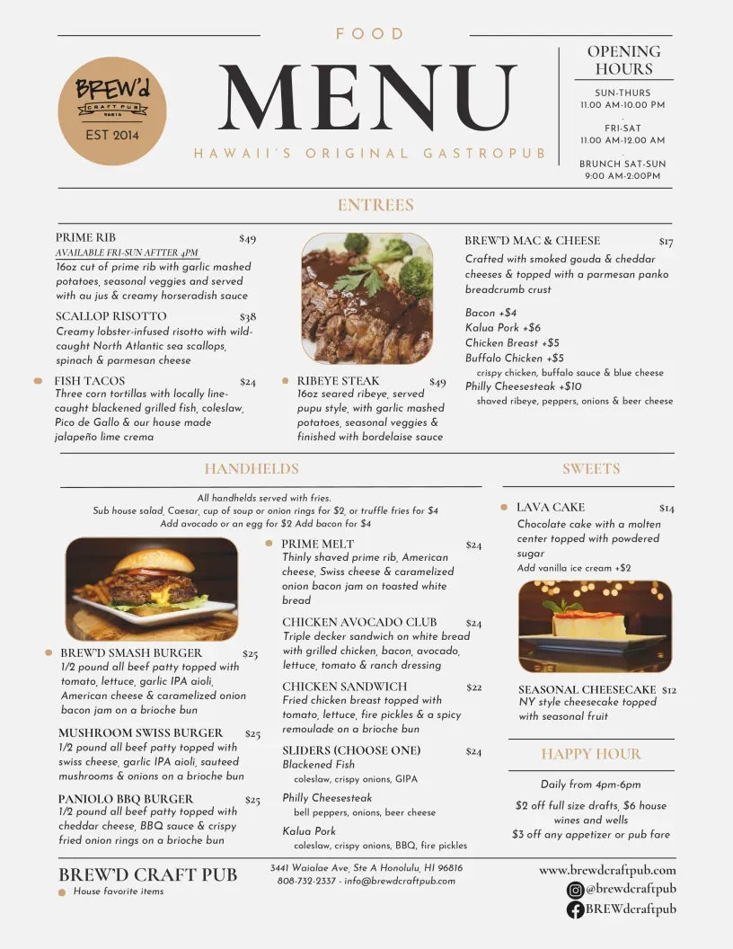 BREW'd craft pub Menu - Updated October 2025