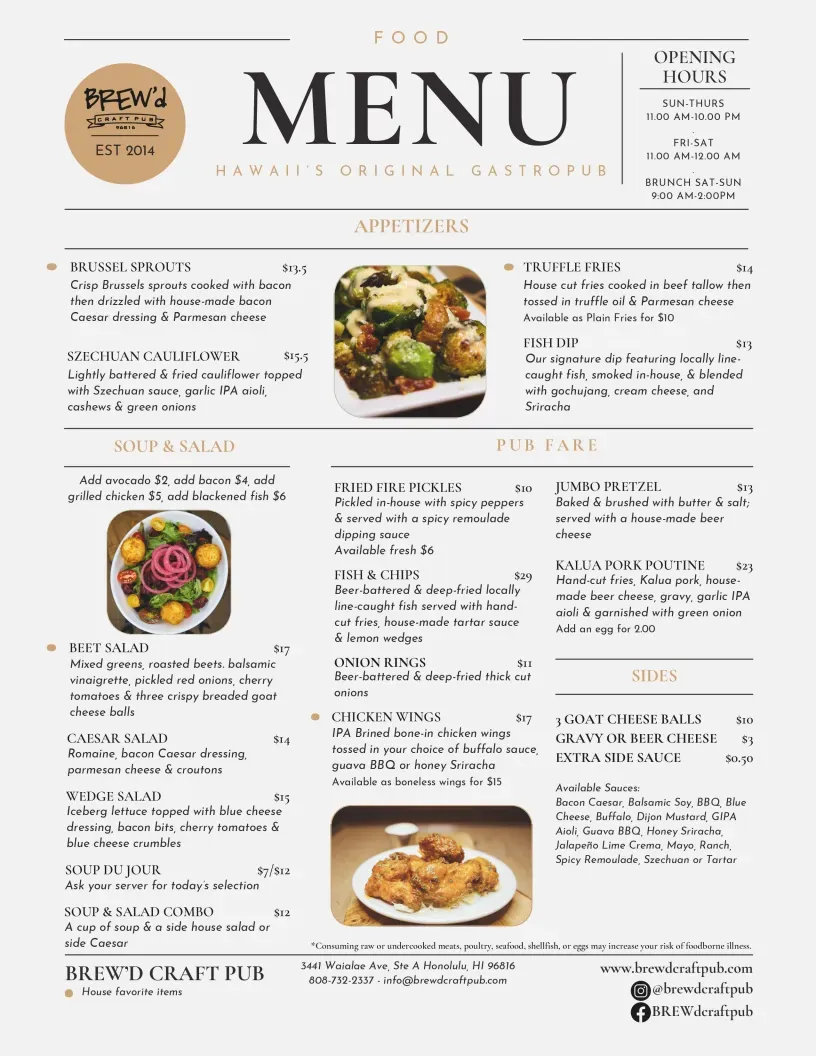 BREW'd craft pub Menu - Updated October 2025