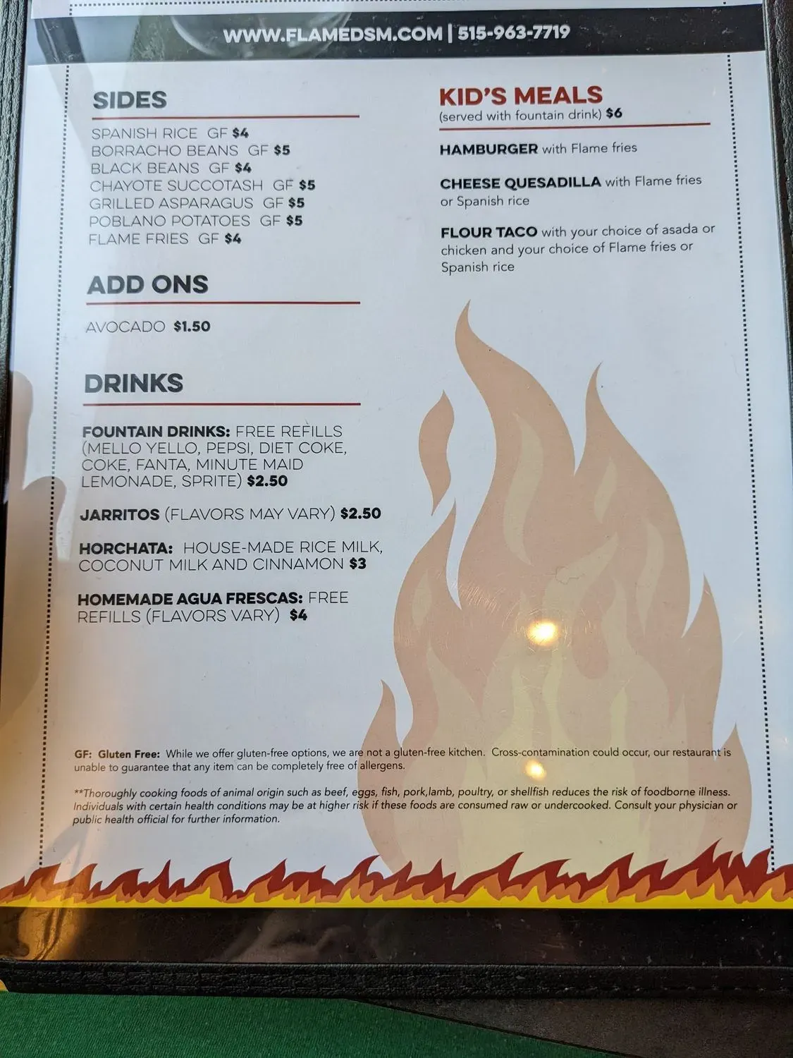 Flame Cantina Menu - Updated October 2025