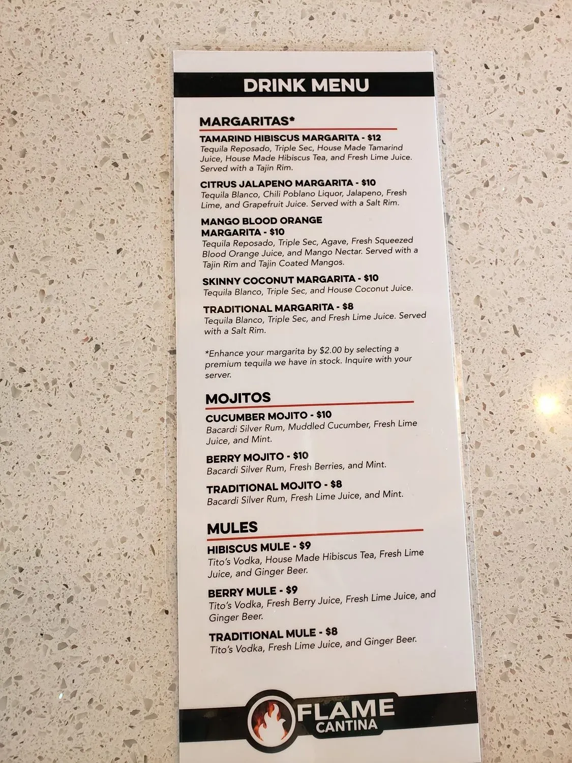 Flame Cantina Menu - Updated October 2025