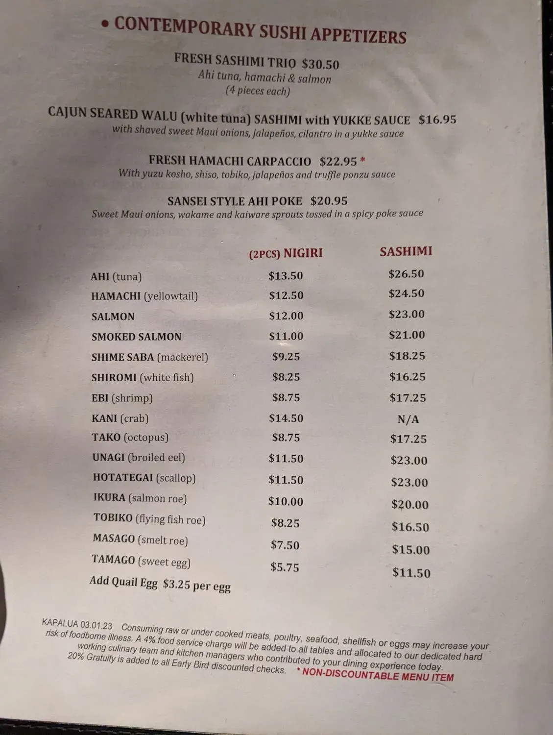 Sansei Seafood Restaurant & Sushi Bar Menu - Updated October 2025